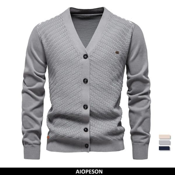AIOPESON Mens V Neck Button up Cotton Cardigan Sweaters Casual Social Knit Sweater Cardigans for Men 251010