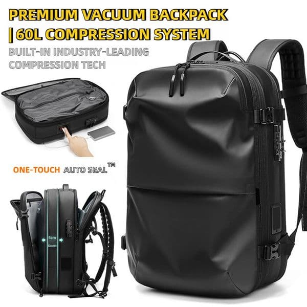 OneTouch Vacuum Compression Business Laptop Backpack for Men with 5cm Expansion Water Resistant Travel Work Bag 251011BANJIA