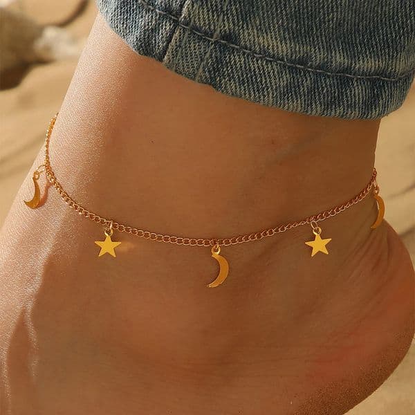Bohemia Moon Star Pendant Anklets For Women Korean Foot Link Chain Anklet On The Leg Bracelets Wedding Jewelry 251010