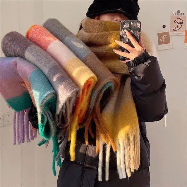 2025 Winter Thick Warm Scarf Women Cashmere Shawl and Wraps Pashmina Neckerchief Bufanda Female Rainbow Hairy Tessel Echarpe 251018