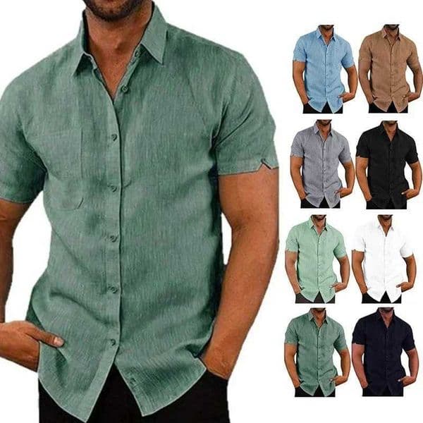 Summer Cotton Linen Shirts for Men Casual Short Sleeved Shirts Blouses Solid TurnDown Collar Formal Beach Shirts Male ClothingXJ251020