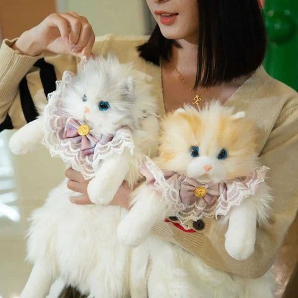 Longhaired Fluffy Cat Doll Backpack Super Realistic Ragdoll Cat Plush Cat Backpack Bow Tie Handmade Cute Animals Plush BagW251020
