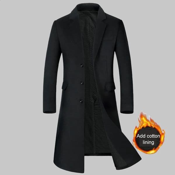 Autumn and Winter Mens Wool Coat Long Over The Knee Suit Collar with Cotton Thickened Wool Coat Mens Coat 251020