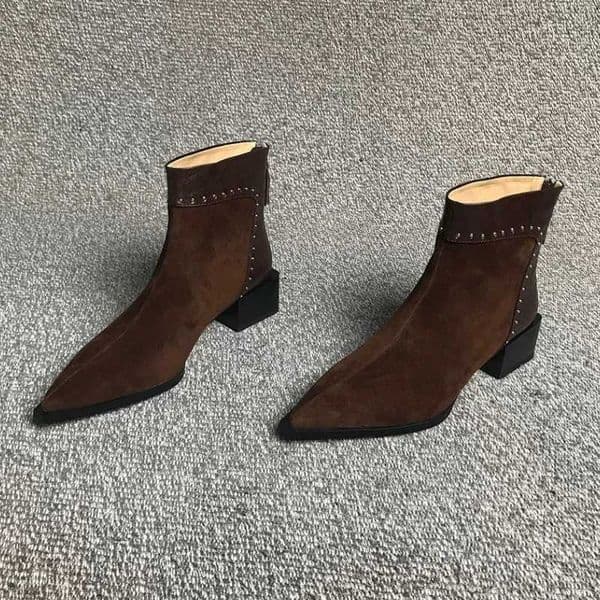 Elegant Womens Ankle Boots Mid Heels Pointed Toe Chunky Shoes 2025 Fi Boots Winter Pumps Dress Suede Walking Mujer BotasXJ251020