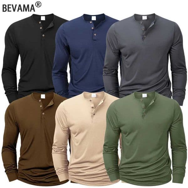 Mens Long Sleeve Henley Neck Tshirt Slim Fit Bottoming Tshirt Casual Button Shirt Comfortable Fitness Tee Cozy TopXJ251020