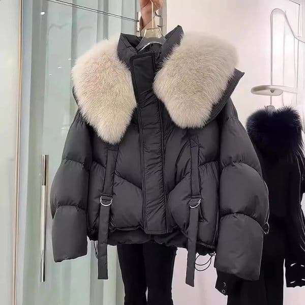 Korean Fashion Fur Collar Winter Women White Jacket Ladies Vintage Short Warm Puffer Coat Female Parka Outerwear 033 251013