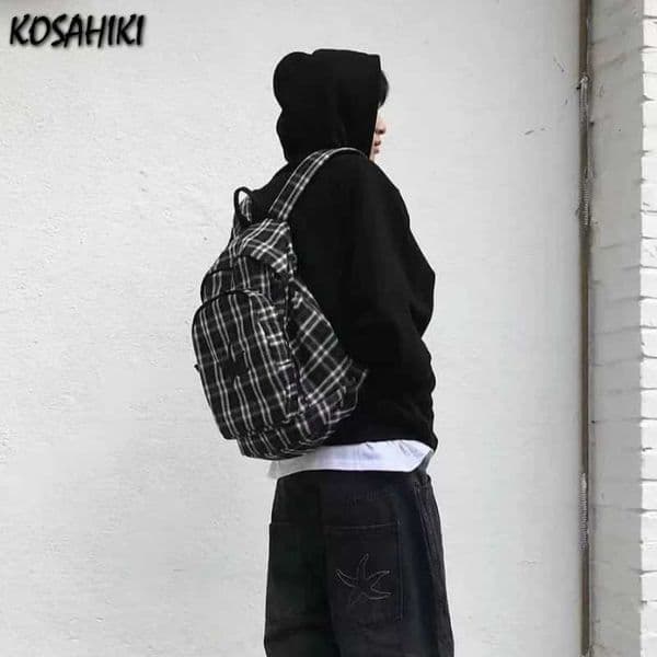 Highcapacity Streetwear Fashion Backpack Vintage Plaid Women Casual Schoolbags 2025 Y2k All Match Grunge Backpacks for StudentsW251020