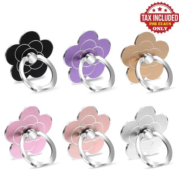 Cell Phone Ring Holder Flower, 360 Rotate Adjustable Metal Finger Ring Socket Grip Kickstand for Smartphones