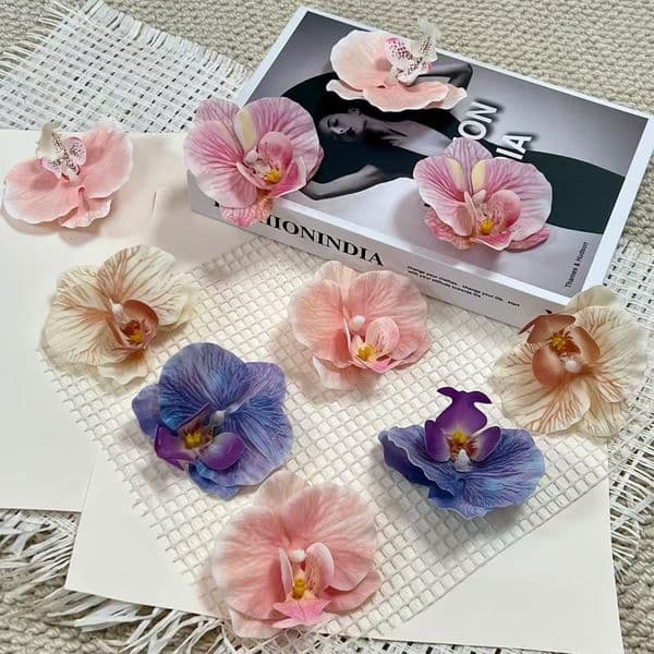 Head Single Decorative Fake DIY Hair Clip Accessories Wave Edge Butterfly Orchid Artificial Flower