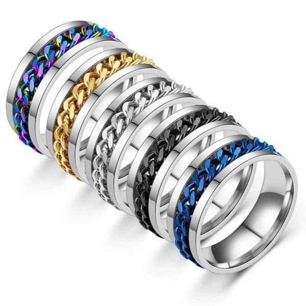 Anxiety Fidget Spinner Rings for Men Male Stainless Steel Spinning Rotatable Chain Ring for Women Cool Punk Party Jewelry Gifts J251020