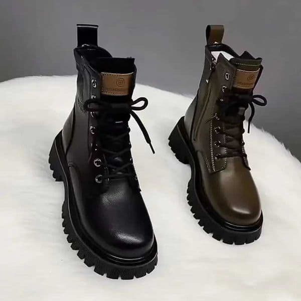Soft Leather Motorcycle Boots Womens Autumn Winter New Style British Style Thick Bottom Low Heel Versatile Short BootsXJ251020