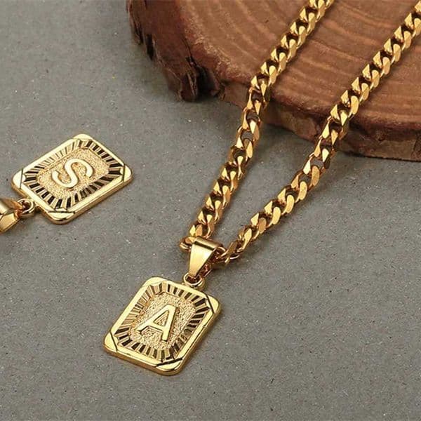 Fashion 26 Letter Gold Color Pendant Necklace for Men Women O Chain Link Charm Square Initial Necklace Choker Jewelry W251020
