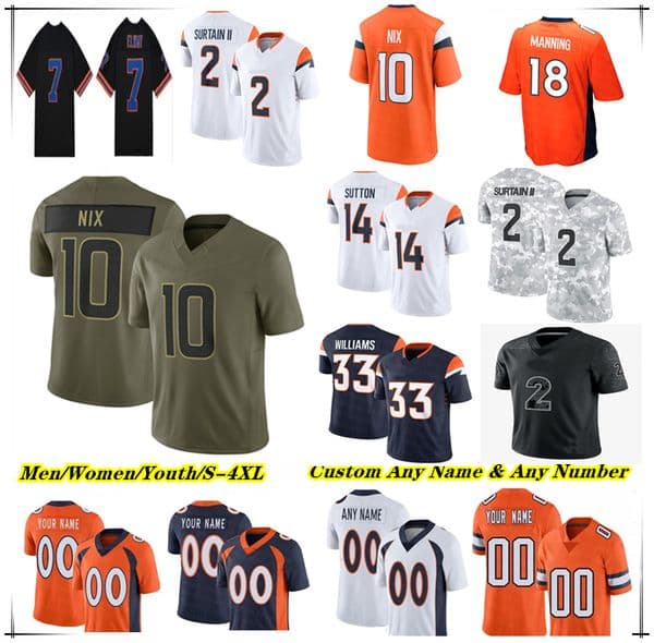 American Football Jerseys BroncosS Bo Nix J.K. Dobbins Jaylen Waddle RJ Harvey Courtland Sutton Marvin Mims Jr. Evan Engram Tyler Badie Alex Singleton Justin Strnad 4XL