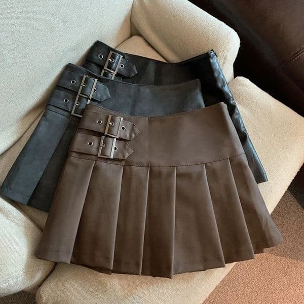 MEXZT S3XL Y2K Pu Leather Mini Skirts Women Streetwear High Waist Pleated Skirt Vintage Korean Black Slim Casual A Line Skirts 251020