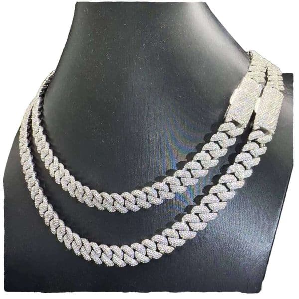 VVS Moissanite Sier Necklace and Pass Tester Hip Hop Iced Out Jewelry with 12mm Cuban Link Chain