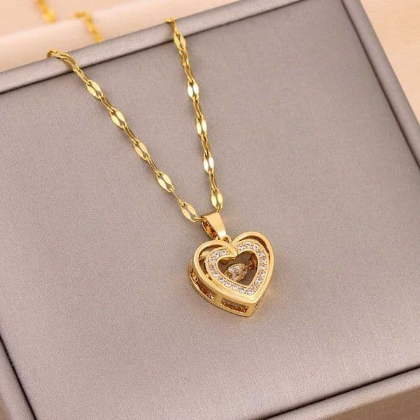 Doublelayer Love Necklace With Rhinestones Titanium Steel Pendant Fashion Jewelry Woman Valentines Day Gift W251020