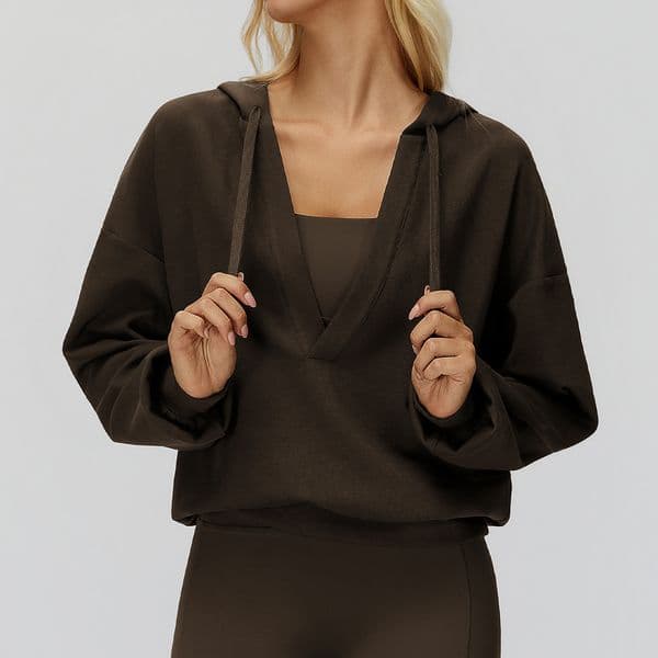 A98 Women Yoga Outfits V Neck Hoodie Autumn Sportswear Loose Hooded Gym Jacket Fitness Short Plush Coat Cropped Windproof Sweatshirt