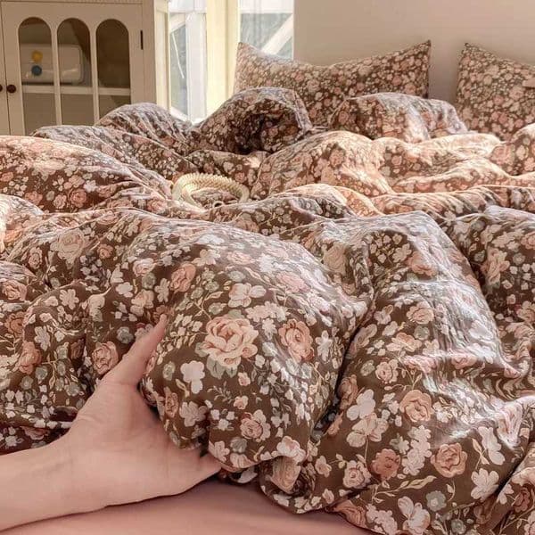 Korean Style Floral Bedding Sets 2025 New Washed Cotton Duvet Cover Set Cute Bed linen Girls Bedding Sheet Sets With PillowcasesXJ251015