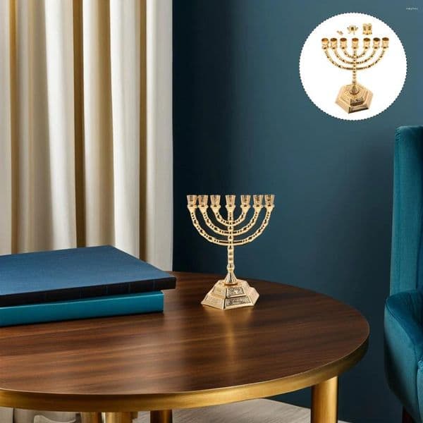 Candle Holders 1 Set 7 Branch Menorah Holder Golden Vintage Candelabrum For Hanukkah Shabbat Table Centerpiece Decorative Jewish XJ260305