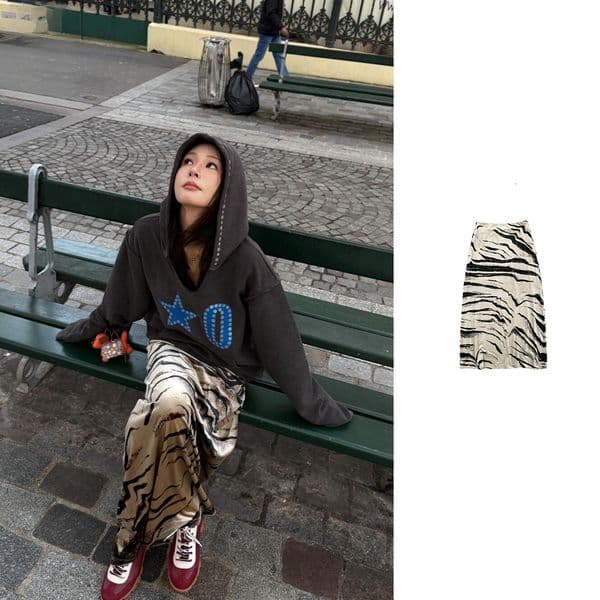 Designer Fashion Retro Style High end Marble Texture Tiger Pattern Velvet Straight Tube Casual Midi Skirt Women's Long Skirt