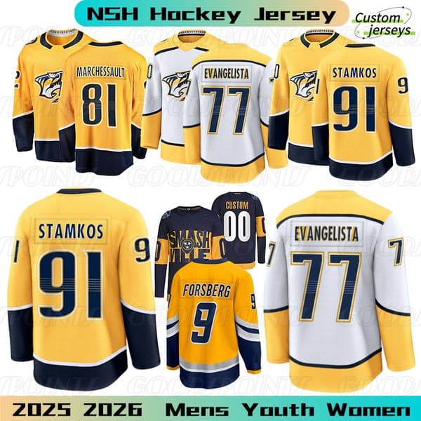 Nashvilles Predators Jersey 59 Roman Josi Hockey Jersey #90 O'Reilly Steven Stamkos 9 Filip Forsberg Jonathan Marchessault Juuse Saros Nyquist mens hockey jerseys