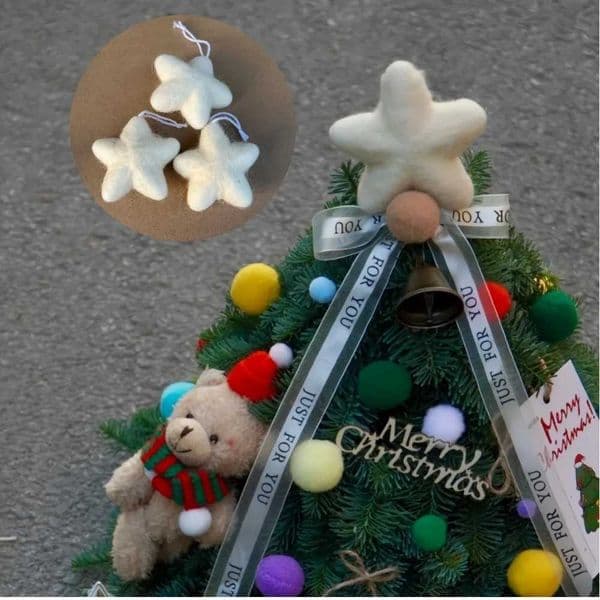 3pcs Small Mini Christmas Tree Top Star Christmas Star Pendant Decoration Small Pendant Material Wool Felt Pentagram HandmadeXJ251021