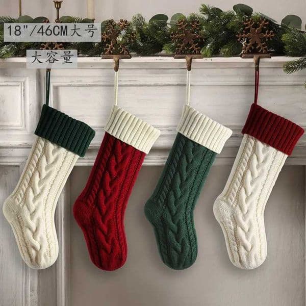 46CM Larger Christmas Gift Stockings Classic GreenRed Knitted Hanging Decorative Stocking for Christmas Party Family DecorXJ251021