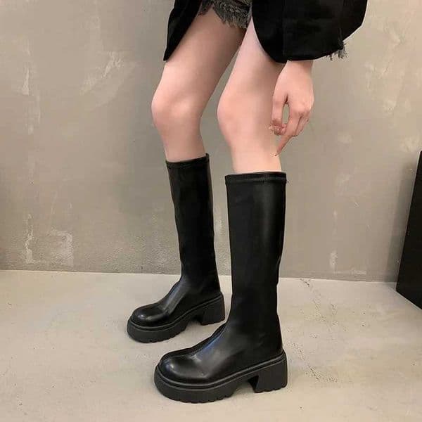 Autumn and Winter New Round Head Thick Sole Retro Heightening Midcalf Boots with Velvet Warm and Comfortable Fashion Show Boots Z251020