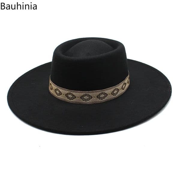 Solid Color 95CM Wide Brim Bowler Wool Jazz Fedoras Hat Retro Men Trilby Cap Panama Formal Dress Hats Sombrero Hombre 251016