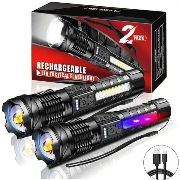 Powerful XHP50 LED Flashlight 18650 Torch Waterproof with Side Light 7 Modes USB Rechargeable Zoom Lamp for Camping Fishing X251021