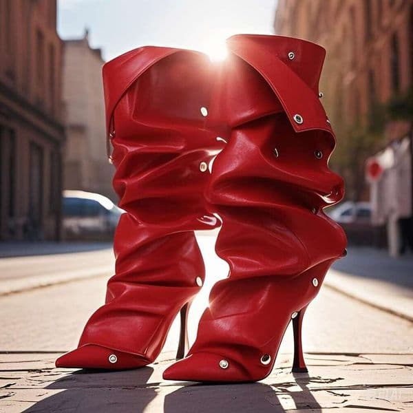 Women's Knee High Pointed Toes Kitten Heel With Zipper Detachable Buckle Plate Siery Buttons Fashionable Motorcycle Riding Shoes Casual Pleated Lazy Shark Boots