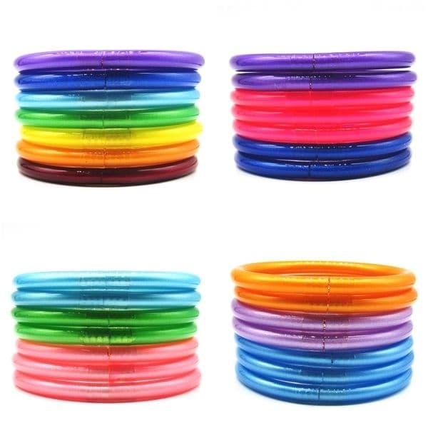 Tibetan Buddha Girl Bangle Thailand Monk Mantra Buddhist Bracelet Rainbow Colors Jelly Bangle 7PcsSet 251016