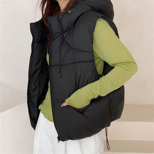 Women Autumn Winter Zip Up Vest Solid Sleeveless Fashion Hooded Waistcoat Lady Casual Street Thick Clothes Warm Outfit Coat 251021