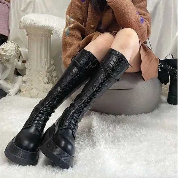 Footwear Laceup Shoes for Women Platform Womens Boots with Laces White Long Winter Knee High Shaft Sale Hot Stylish Goth Z251020
