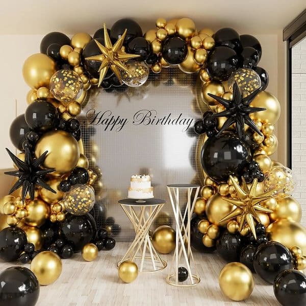 117Pcs Black Gold Balloons Arch Garland KitBlack Gold Explosion Star Foil Balloon for Christmas Graduation Birthday Party Decor 251020
