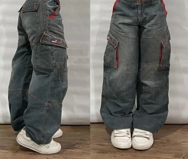 Street Vintage Jeans Y2K Harajuku Wash Blue Multiple pockets Baggy Denim Pants Mens High Waist Wide Trousers 251017BANJIA