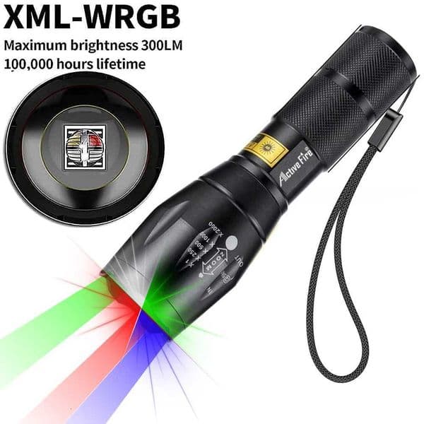 Upgraded Zoomable Red Flashlight 4 Color in 1 Flash Light Green Red Blue White MultiColor RGBW Led with Memory for Fishing X251021