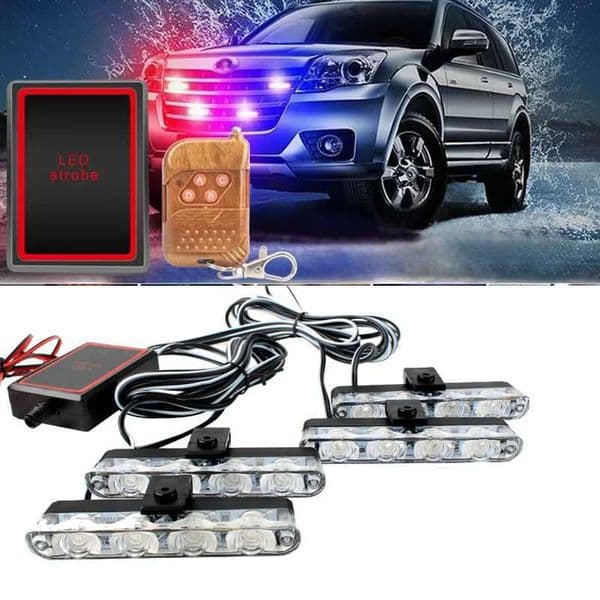 4 In 1 Car Red Blue Emergency Flash Lights 12V With Wireless Remote Control Strobe Front Grille Light For Cars Truck Van SUV X251021