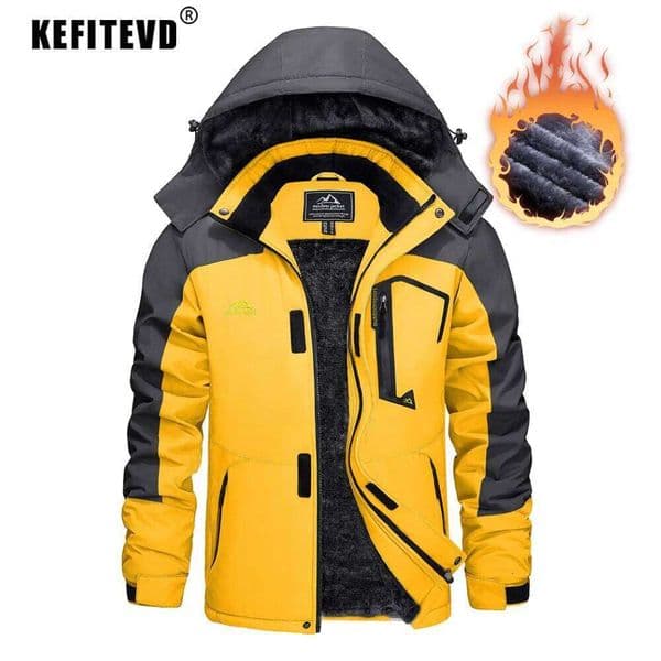 KEFITEVD Men's Winter Ski Waterproof Warm Thick Fleece Hiking Jackets Raincoats Snow Jacket Coats Windbreaker Man Parka