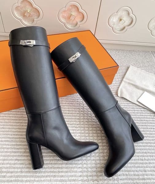 Winter Luxury Brand Women Story Tall Boots Knee-high Booties Heritage Calfskin Leather Buckles Lock Over Knee Booty Lady High Heels Party Dress Bottes witnbox
