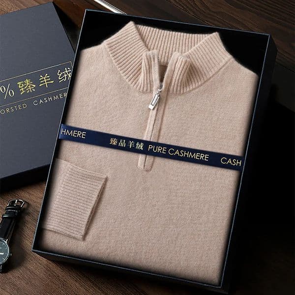 100 Goat Cashmere Men Mockneck Sweater Zipper Pullovers Autumn Winter Thick Classical Solid Loose Knitwear Korean Men Clothes 251020
