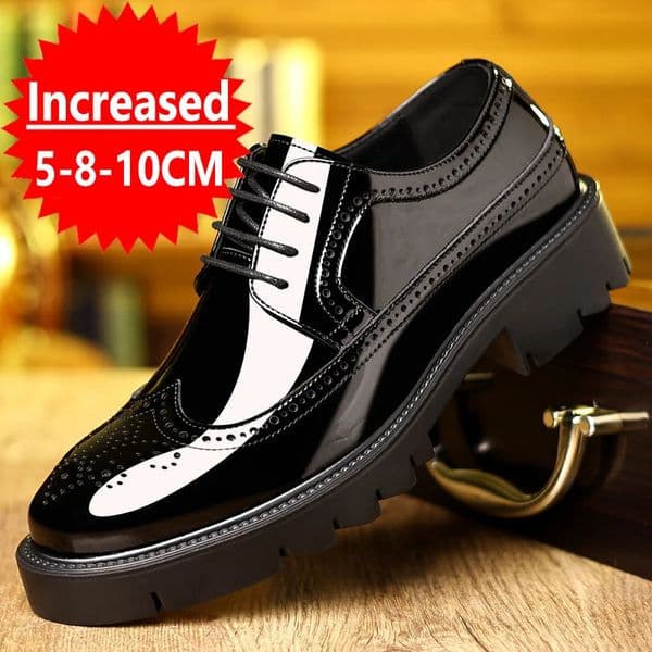 Men Dress Shoes Elevator Shoes Genuine Leather Increase Business Lift Shoes Bright Upper For Man 8cm 10cm Heightening Shoes 251021