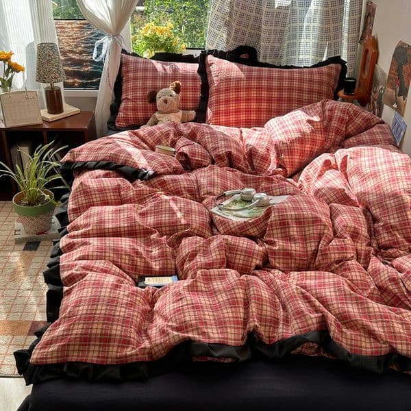 Plaid Bedding Set Double Yarn ic Vintage Duvet Cover Set Flat Sheets Set 2 cases Single Twin Full Queen Size W251021