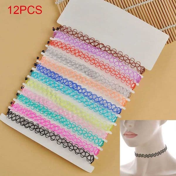12pcs Hot Sale Vintage Chokers Necklaces For Women Stretch Tattoo Necklaces Elastic Choker Simple Trendy Girls Short Pendant XJ250717