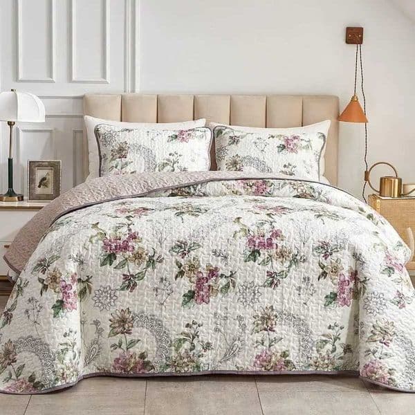 3 Pieces Reversible Quilt Set Bedspread Coverlet Set for Bedroom Decor Soft and Durable Cotton Blend Fabric with Dual Design Pa W251021