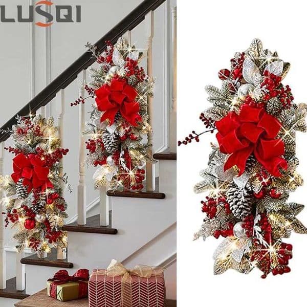 LUSQI Nordic Christmas Stair Decoration Holiday Wreath Suitable For Staircase Mantelpiece Door And Wall Holiday DecorationsXJ251021