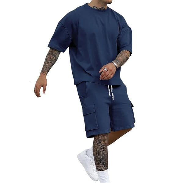 Summer Style Fashion Tshirt and Utility Shorts Solid Color Set a Casual and Sporty Mens Suit 251021