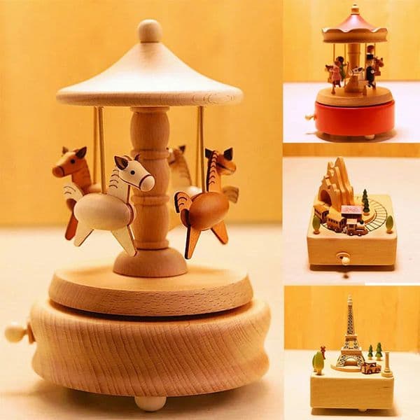 Wooden Carousel Music Box Ornaments Rotatable Handcranked Music Box DIY Handmade Birthday Christmas Gift rens Toys 251021