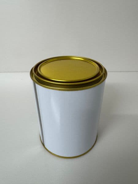 1L White Metal Round Can with Gold Lid - Reusable Airtight Container for Food, Crafts, Cosmetics & Storage