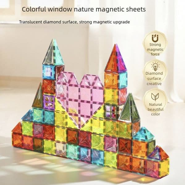 3D Color Window Magnetic Tiles for Children Boys and Girls Aged 4-6 Early Education DIY Educational Building Block Set